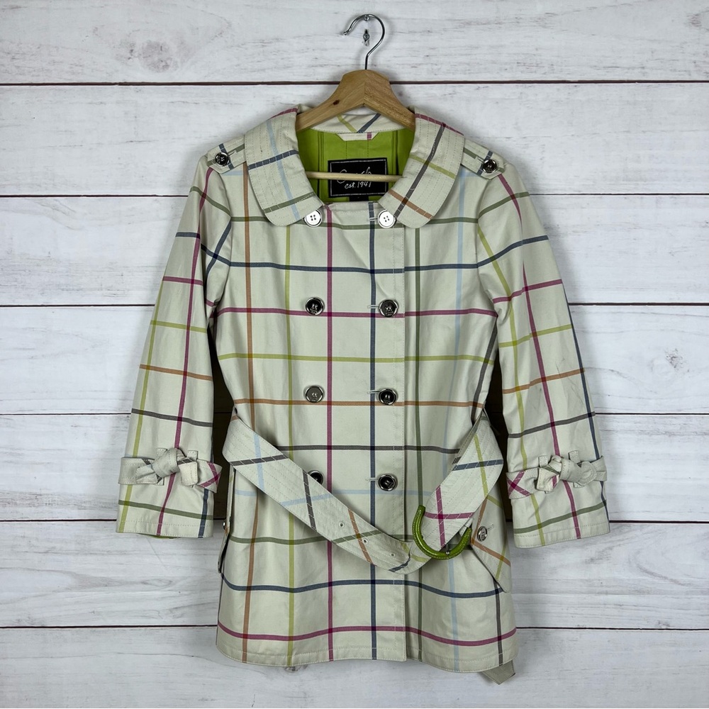 Coach Plaid Tattersall Trench Coat Size 6